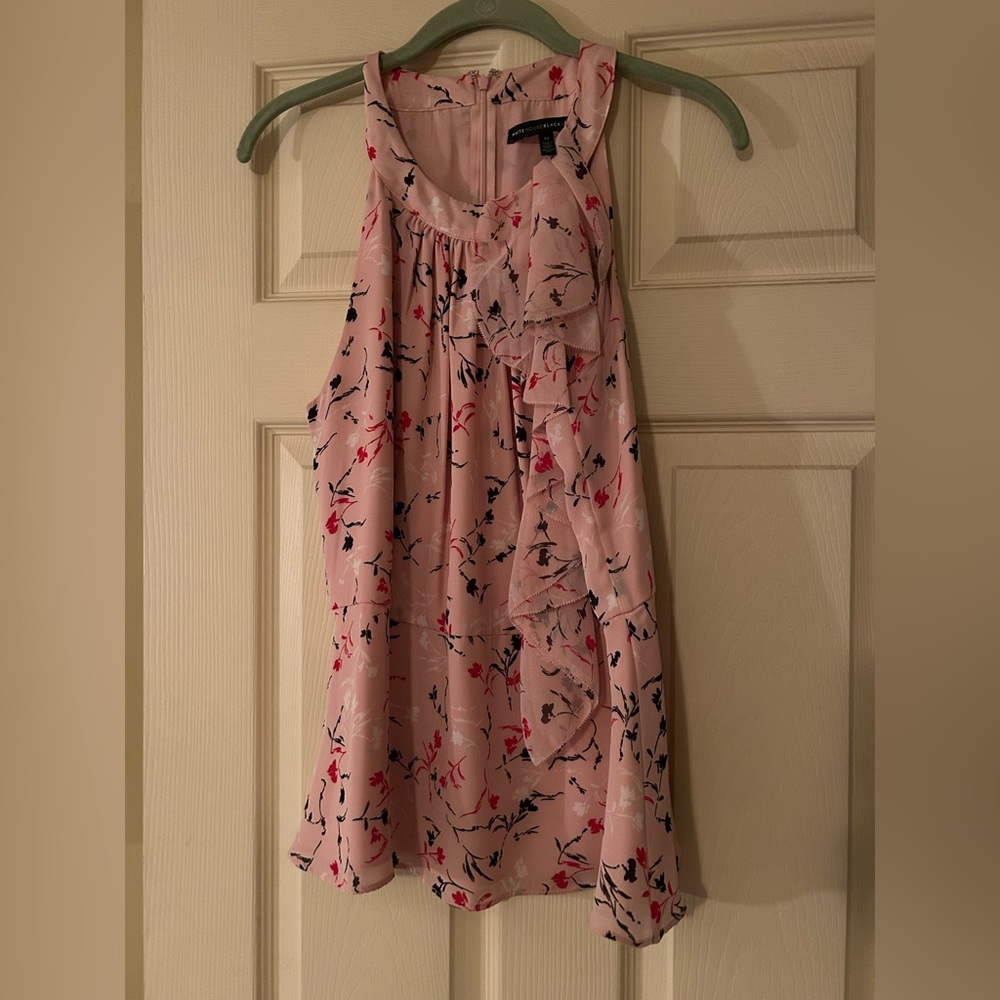 White House Black Market Pink and Black Floral Top